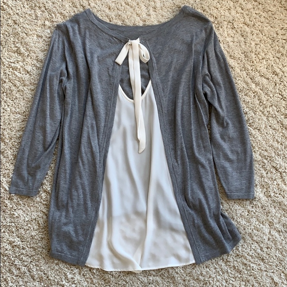 Grey mixed material lightweight sweater
